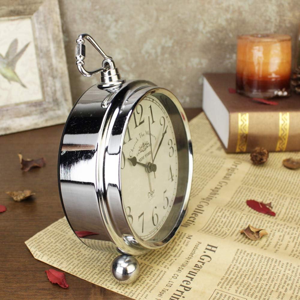 Vintage Table Clock, Iron European Style Desk Clock Battery Operated Non-Ticking Mantle Clock for Home Decor