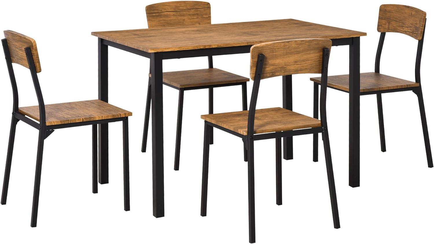 5 Piece Industrial Dining Table Set For 4, Recgular Kitchen Table And Chairs, Dining Room Set For Small Space