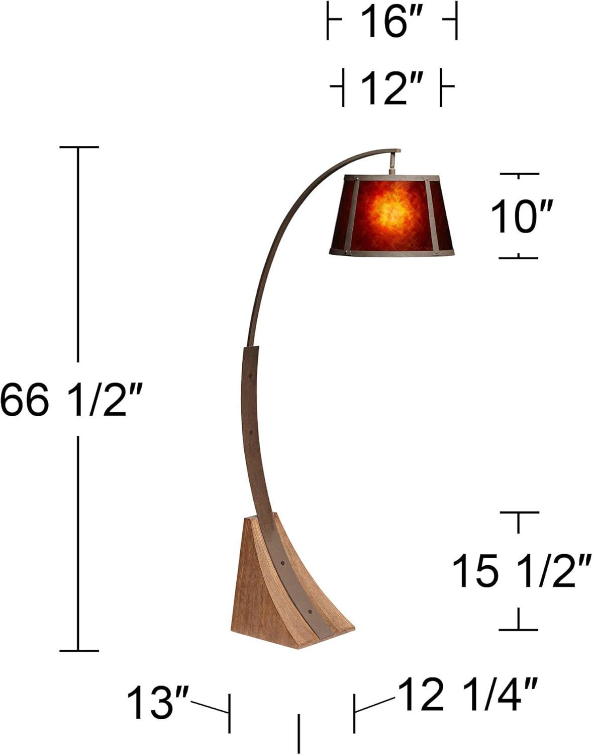Franklin Iron Works Oak River Rustic Mission Arc Floor Lamp 66 1/2" Tall Dark Rust Wood Amber Mica Drum Shade for Living Room Reading Bedroom Office