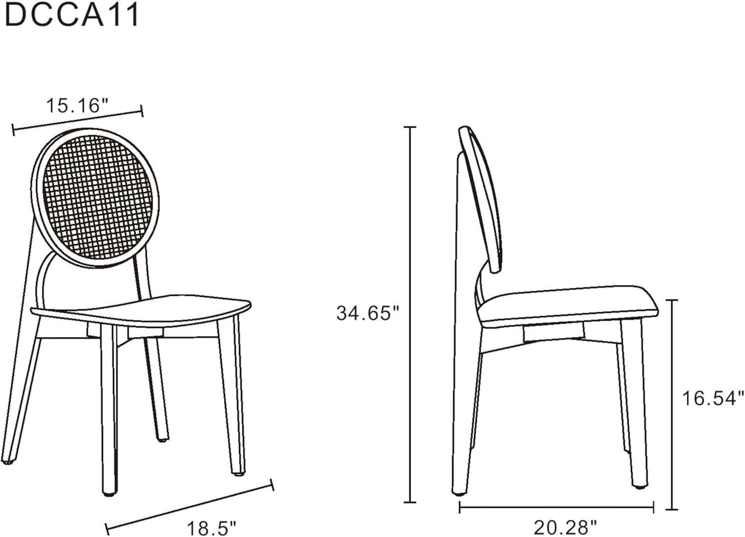 Set of 2 Versailles Round Dining Chairs Black/Natural - Manhattan Comfort: Mid-Century Modern, Ash Wood Frame, No Assembly Required