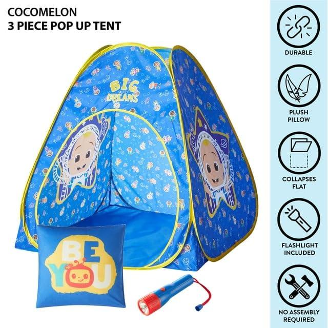 Cocomelon 3pc Tent Set with Pillow and Flashlight, Blue, Unisex, Toddler