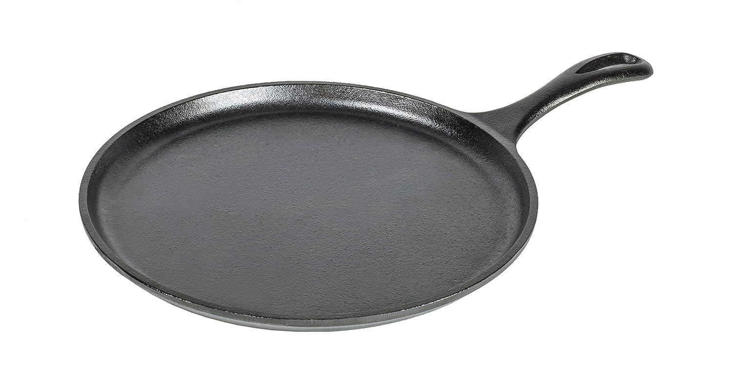 Lodge 10.5" Cast Iron Griddle: Preseasoned Nonstick Crepe Pan, Smooth Surface & Gas Compatible, Hand Wash, Black