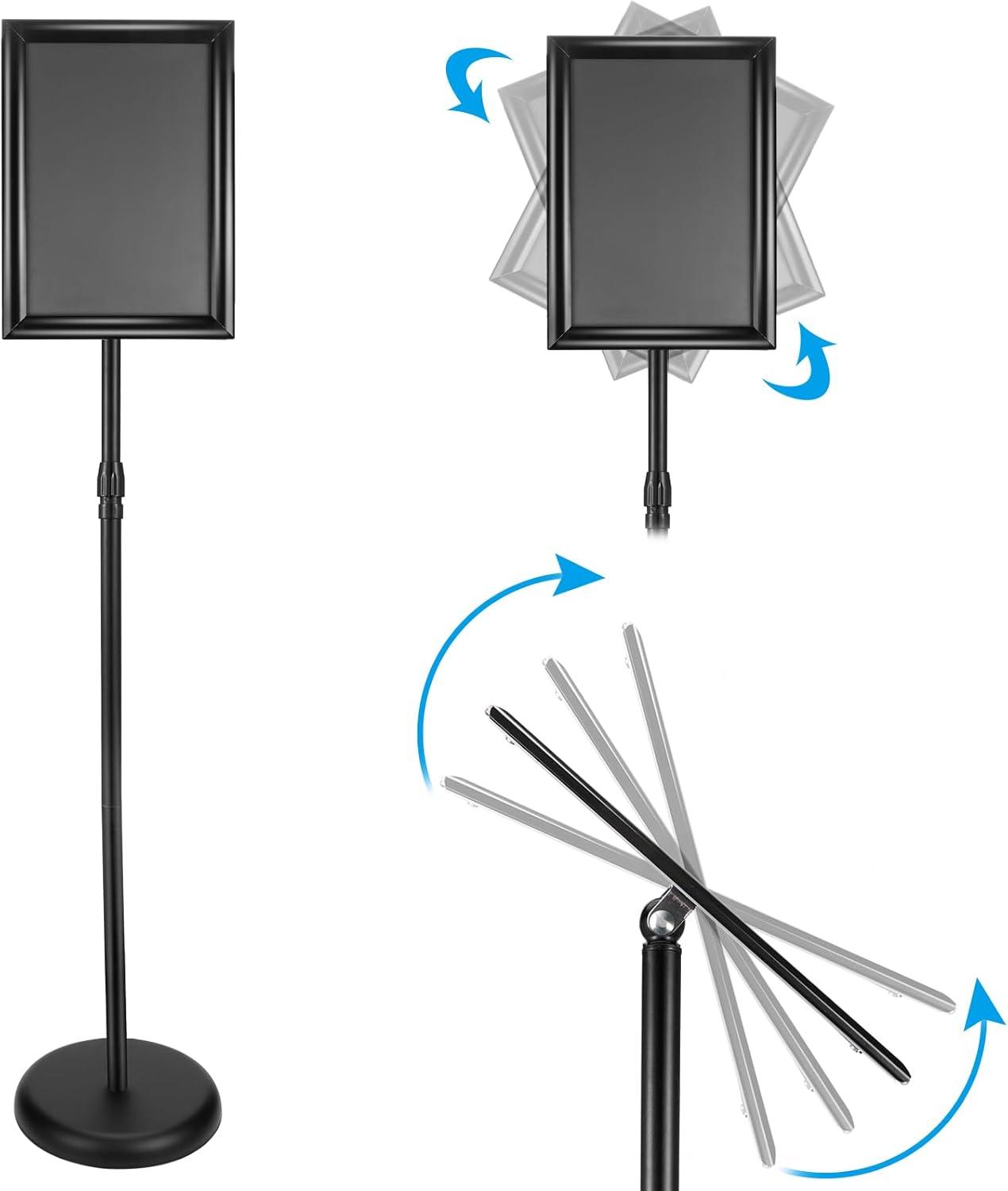 Adjustable Sign Holder Stand 8.5x11 inch,Pedestal Floor Signage Standing Holder with Heavy Duty Base, Aluminum Snap Open Frame Display for Business Restaurant, Mall,Schools-1 Pack