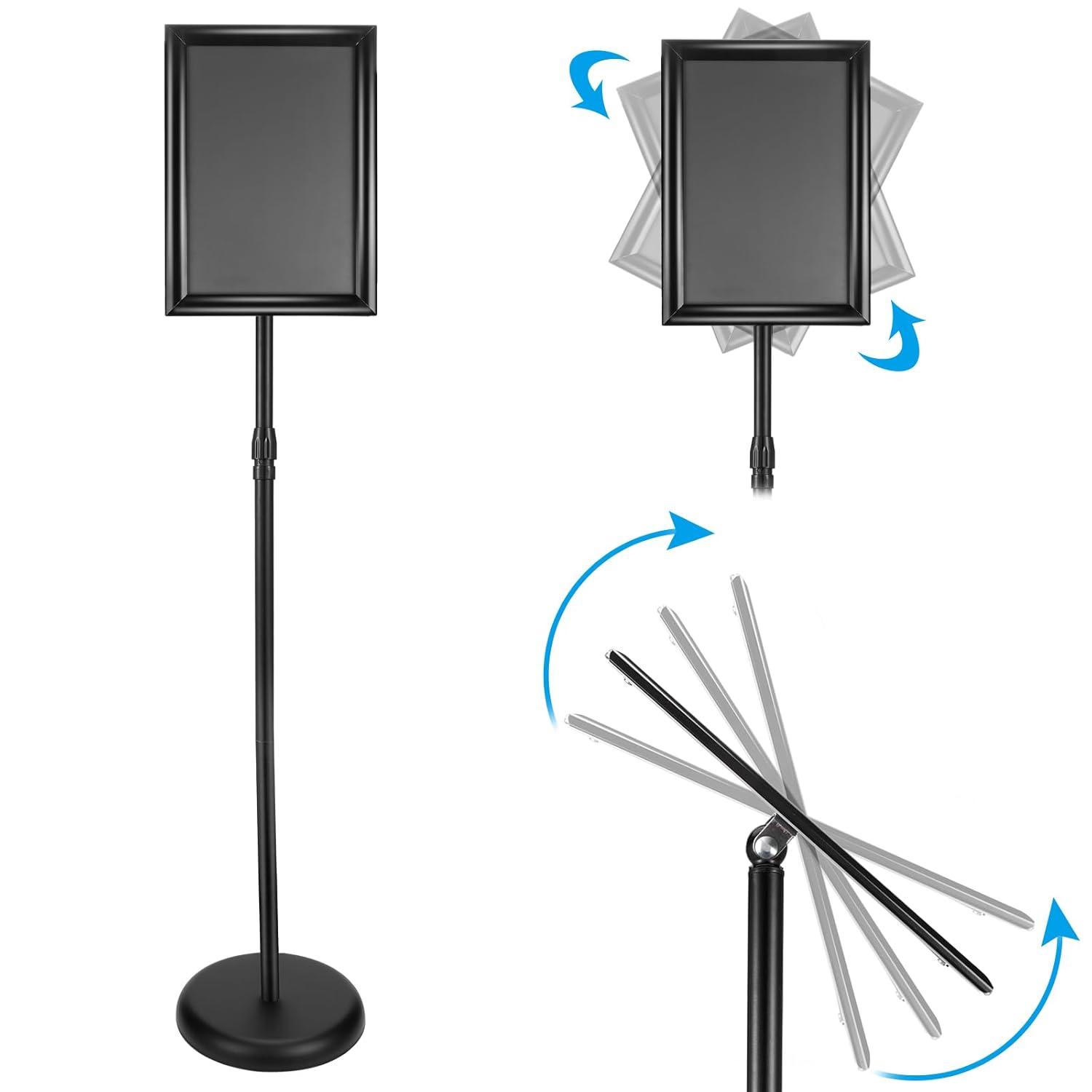 Adjustable Sign Holder Stand 8.5x11 inch,Pedestal Floor Signage Standing Holder with Heavy Duty Base, Aluminum Snap Open Frame Display for Business Restaurant, Mall,Schools-1 Pack