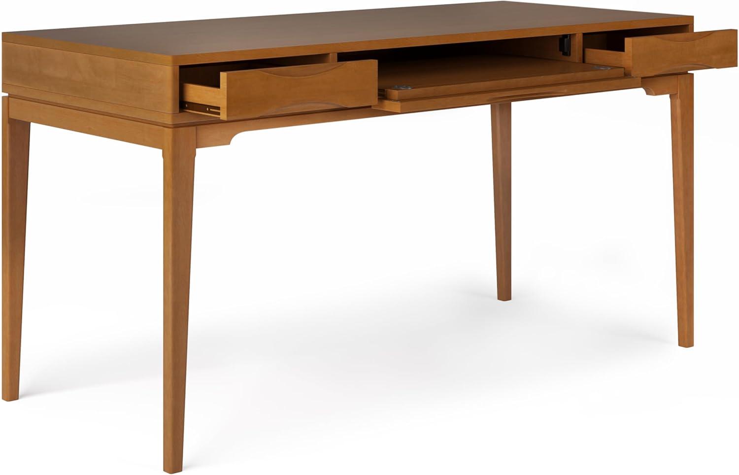 Simpli Home Harper Solid Wood Mid-Century Modern 60" Desk in Light Golden Brown