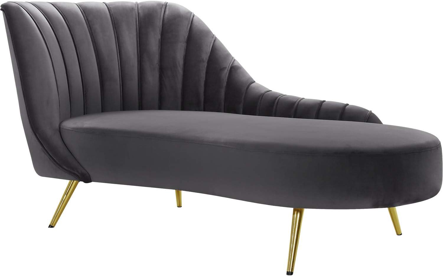 Luxurious Grey Velvet Chaise with Gold Stainless Steel Legs