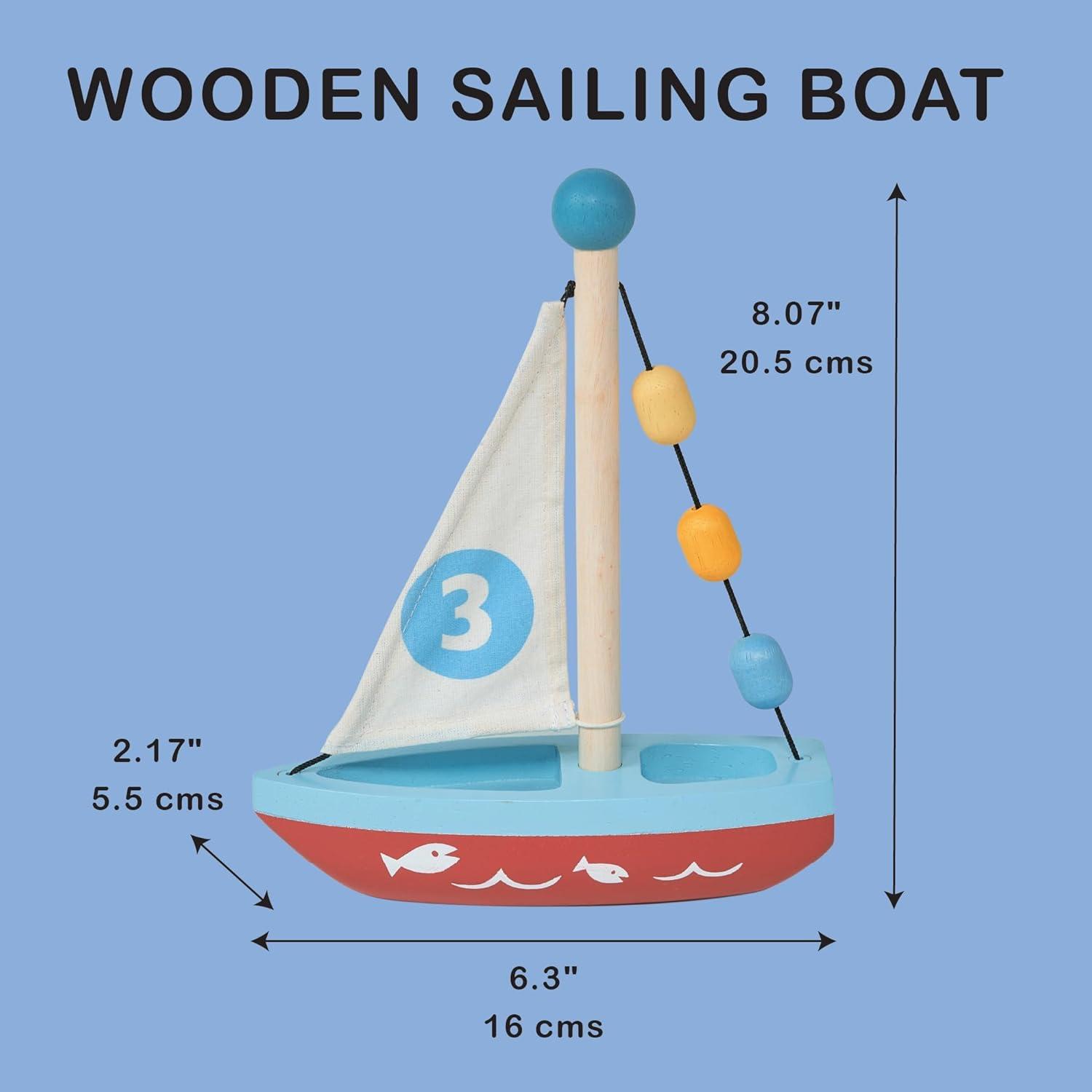 Mentari Toys - Wooden Sailaway Boat - Educational Wooden Sailing Boat Play Set with 3 Colorful Beads - Imaginative Play and Fine Motor Skills, Ship Toy Set for Boys and Girls - Age 18m+