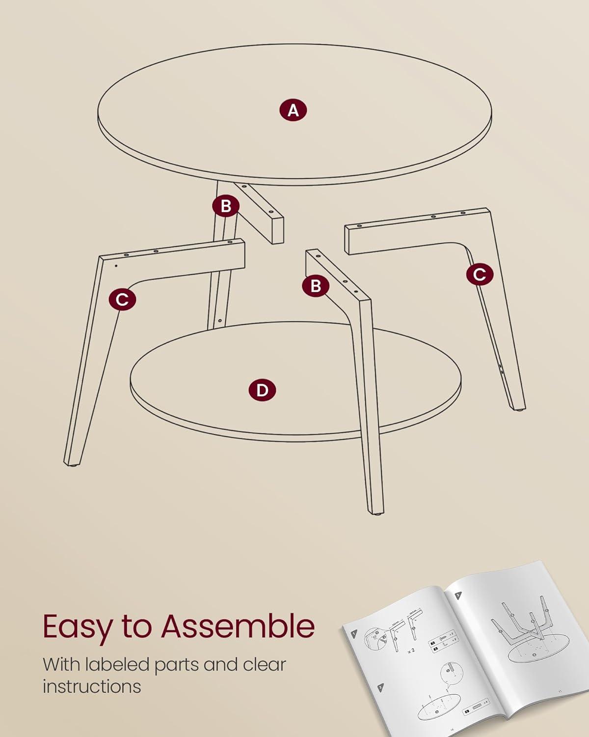 VASAGLE Round Coffee Table, 2 Tier Coffee Table with Storage, for Living Room, 31.5 x 17.7 Inches, Easy to Assemble, Charcoal Gray ULCT243B22