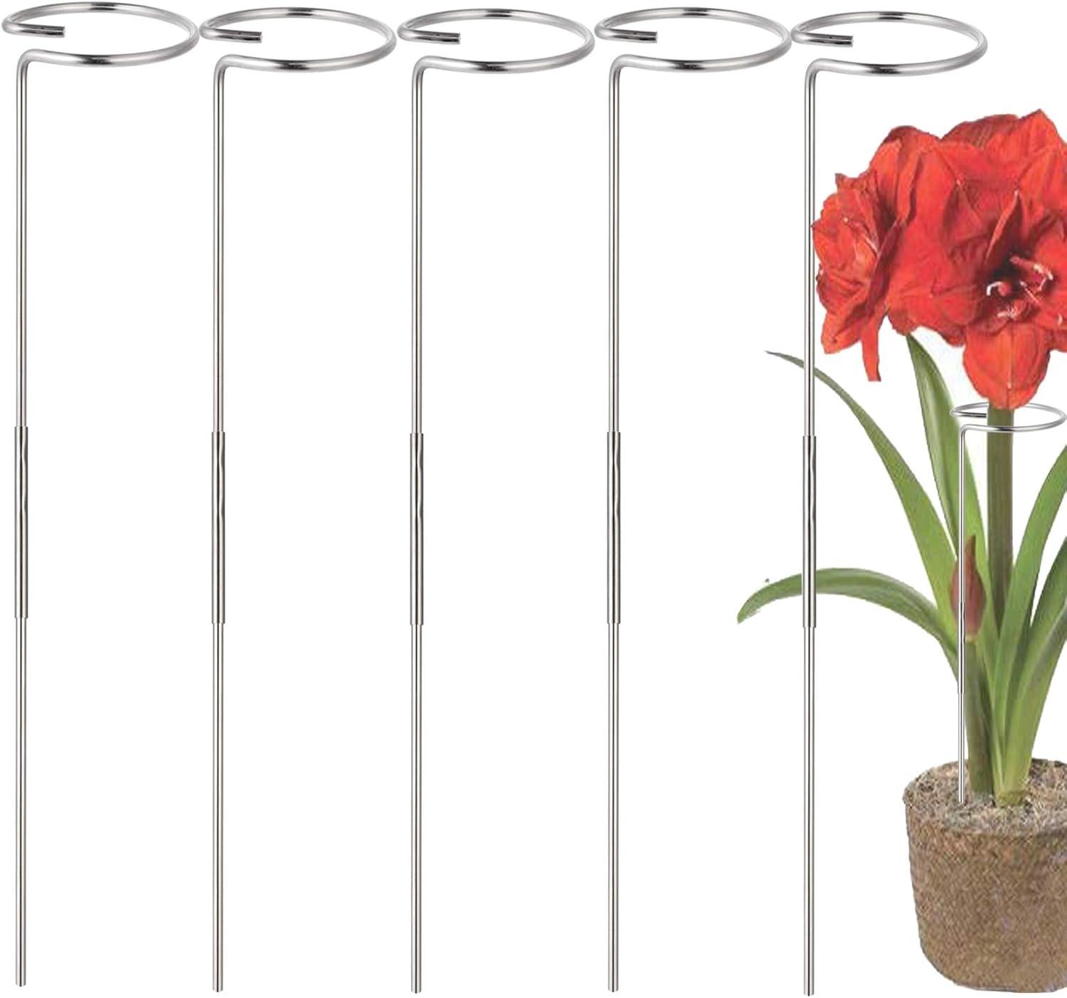 30 Inch Or 16 InchPlant Stakes for Flowers - 5 Pack (DIY), Stainless Steel Garden Tall Single Stem Support Stake Plant Cage Support Rings with Adjustable Height Fit Flowers, Plant Stable