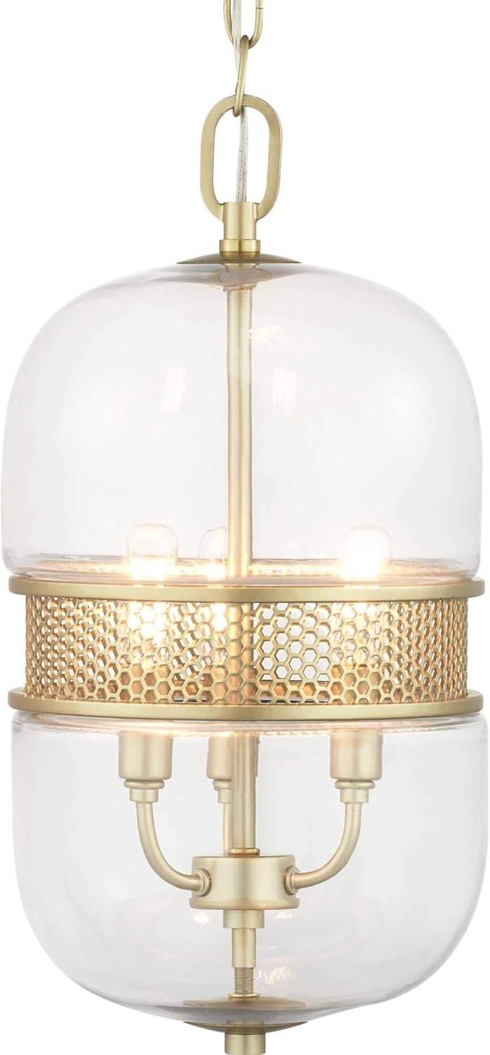 Cayce Vintage Gold 3-Light Globe Pendant with Hexagonal Glass Design