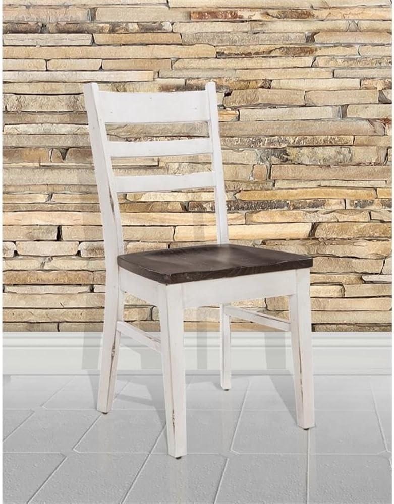 Pemberly Row 18" Wood Ladderback Chair in White and Dark Brown (Set of 2)