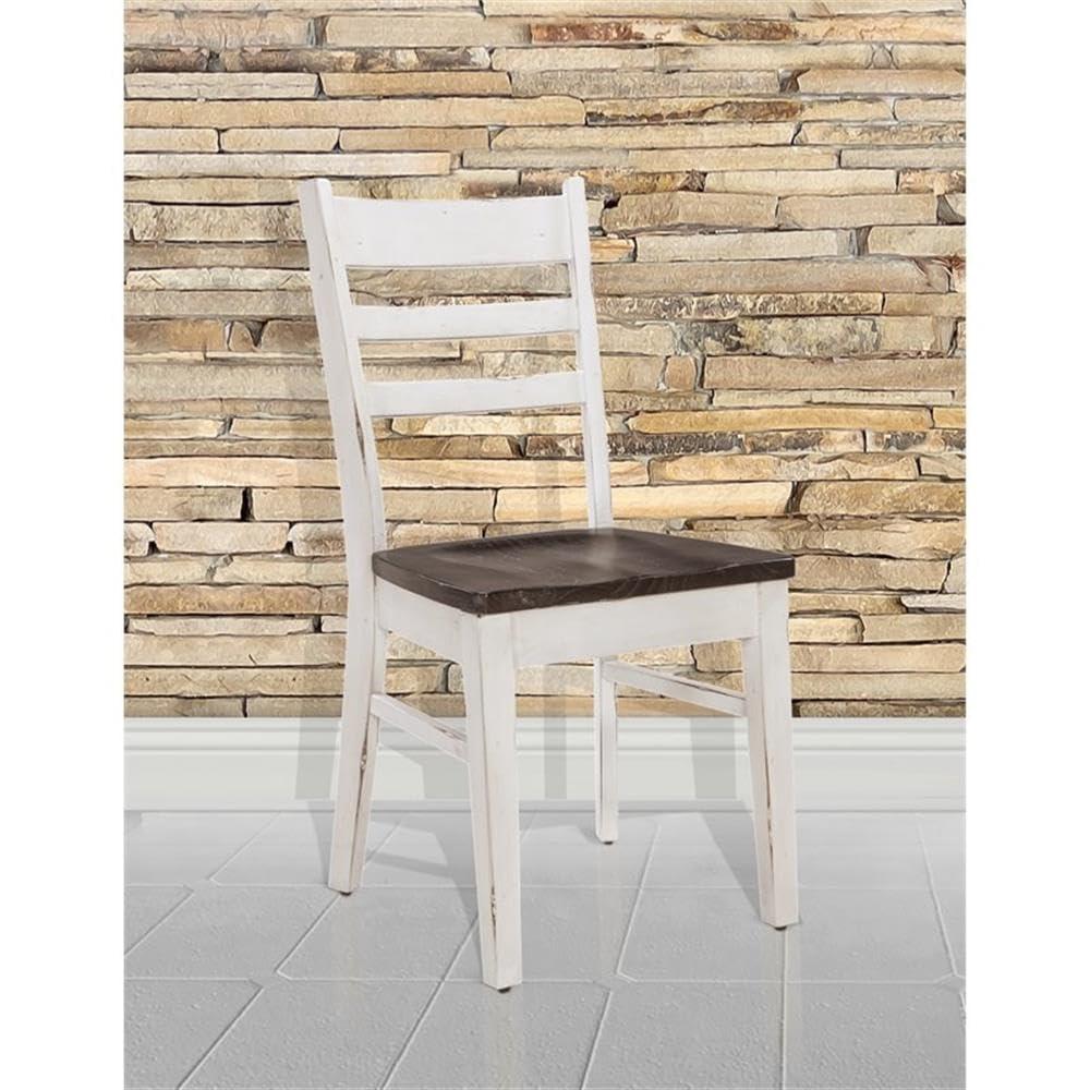 Pemberly Row 18" Wood Ladderback Chair in White and Dark Brown (Set of 2)