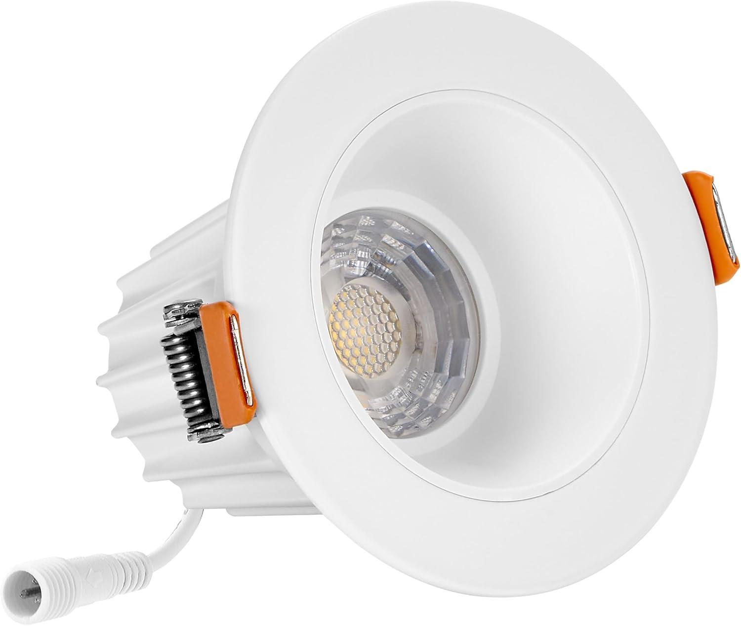 Maxxima 2” Ultra-Thin 5 CCT Recessed Anti-Glare LED Downlight Canless IC Rated 600 Lumens 5 Color Temperature Selectable 2700K/3000K/3500K/4000K/5000K Dimmable Round White Trim 90 CRI, J-Box Included