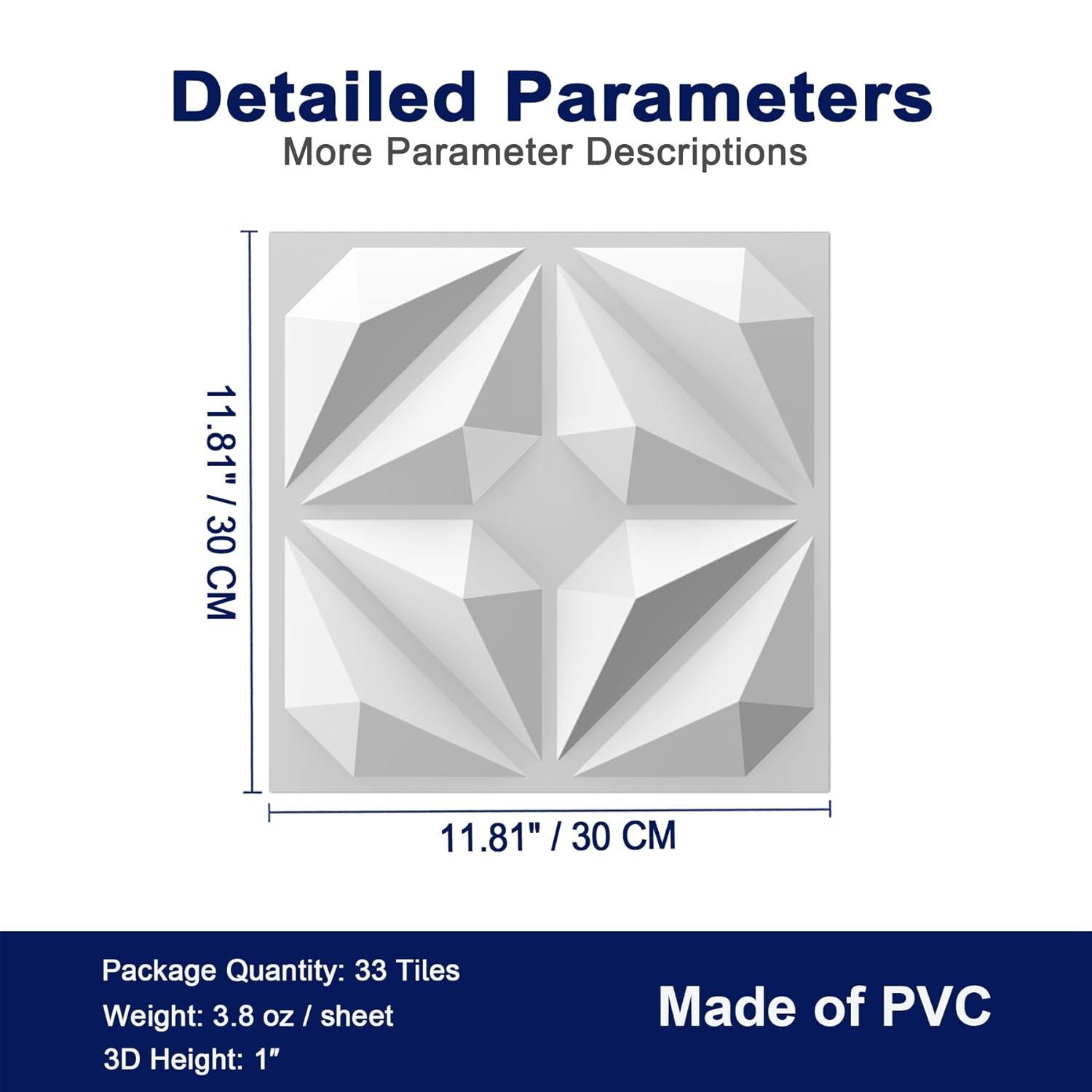 MIX3D Decorative 3D Wall Panels Star Textured PVC Wall Panels for Interior Wall Decor, 12''x12'' White Pack of 33 Tiles Cover 32 Sq. Ft