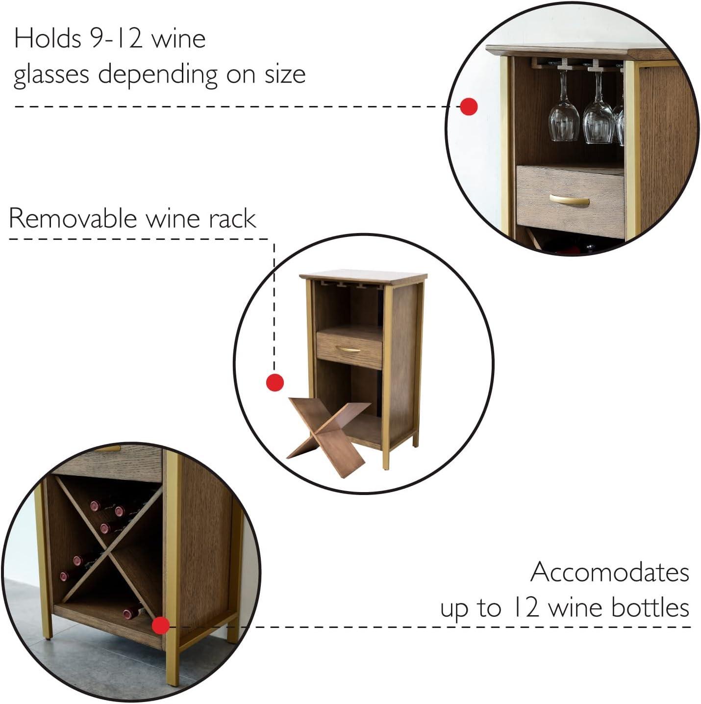 Leick Home Leah Mini Bar Cabinet for Stemware and Bottle Storage, Dune and Gold