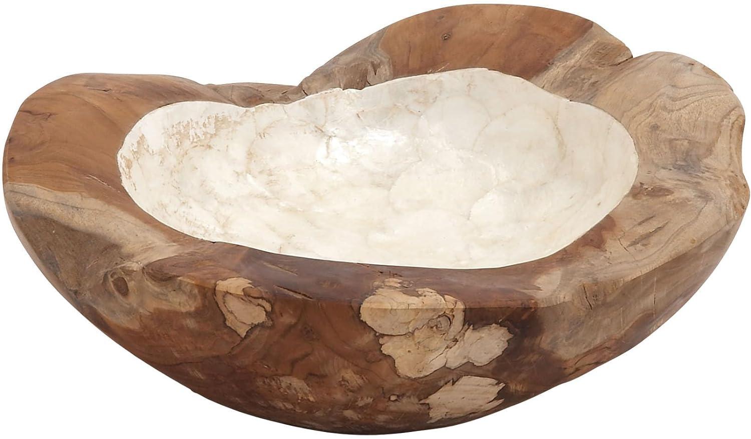 16" Teak Wood Handcrafted Live Edge Decorative Bowl with Capiz Interior