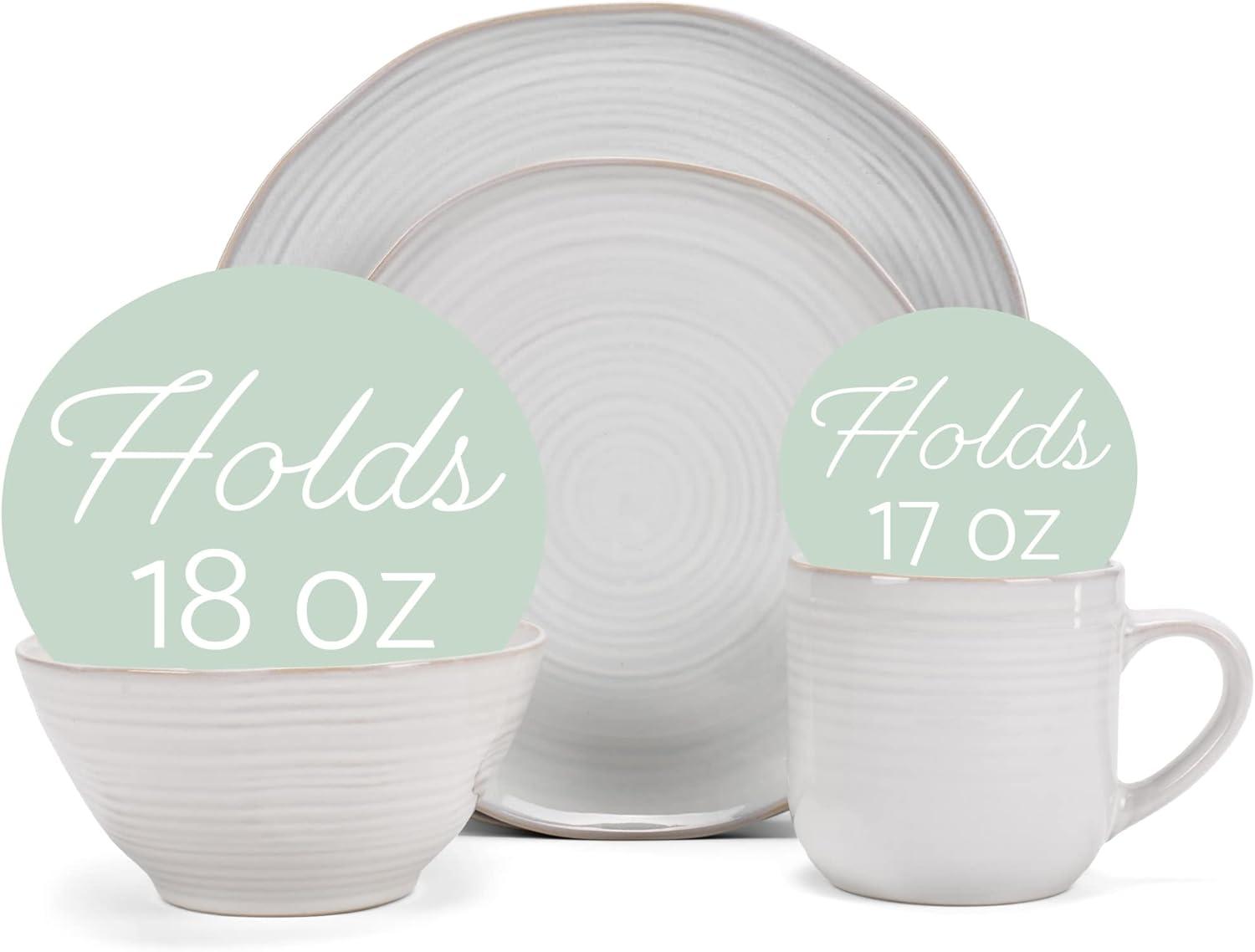 Elanze Designs 16-Piece Reactive Glaze Ceramic Stoneware Dinnerware - Service for 4, Classic White