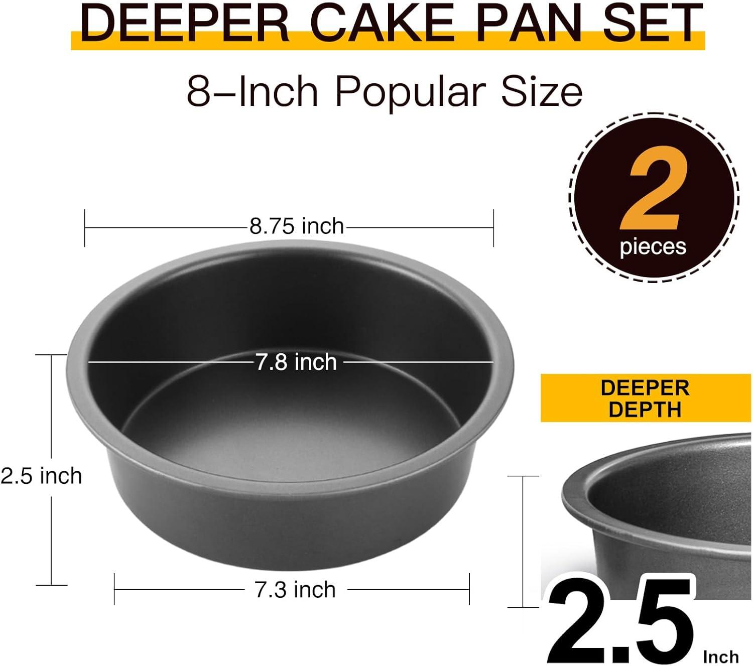Round Cake Pan Set for Baking - 8 Inch, Nonstick Circle Cake Pans with Wider Grips, 2 Pieces Layer Cake Tin