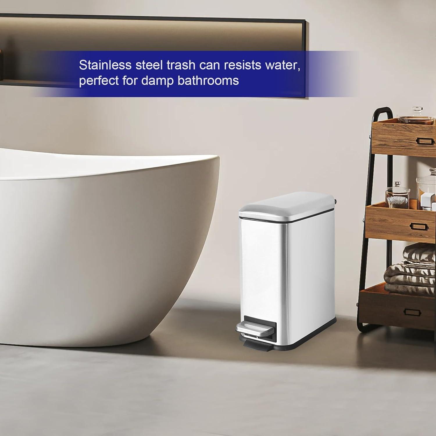 FDW Bathroom Trash Can With A Lid 1.3 Gallon  (5 L) Small Trash Bin Step Pedal Garbage Can With Removable Bucket Slim For Small Spaces For Bathroom,Bedroom,Kitchen,Office