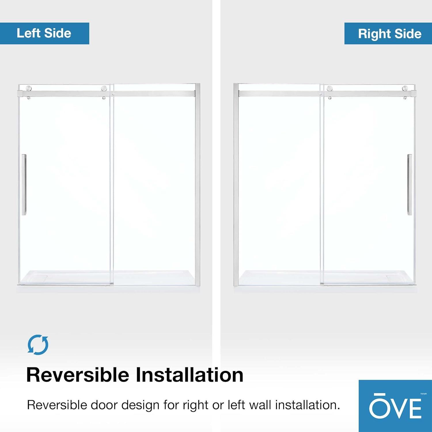 OVE Decors Bel Soft Close Satin nickel 72-in W x 78.75-in H Frameless Clear Glass Sliding Soft Close Shower door