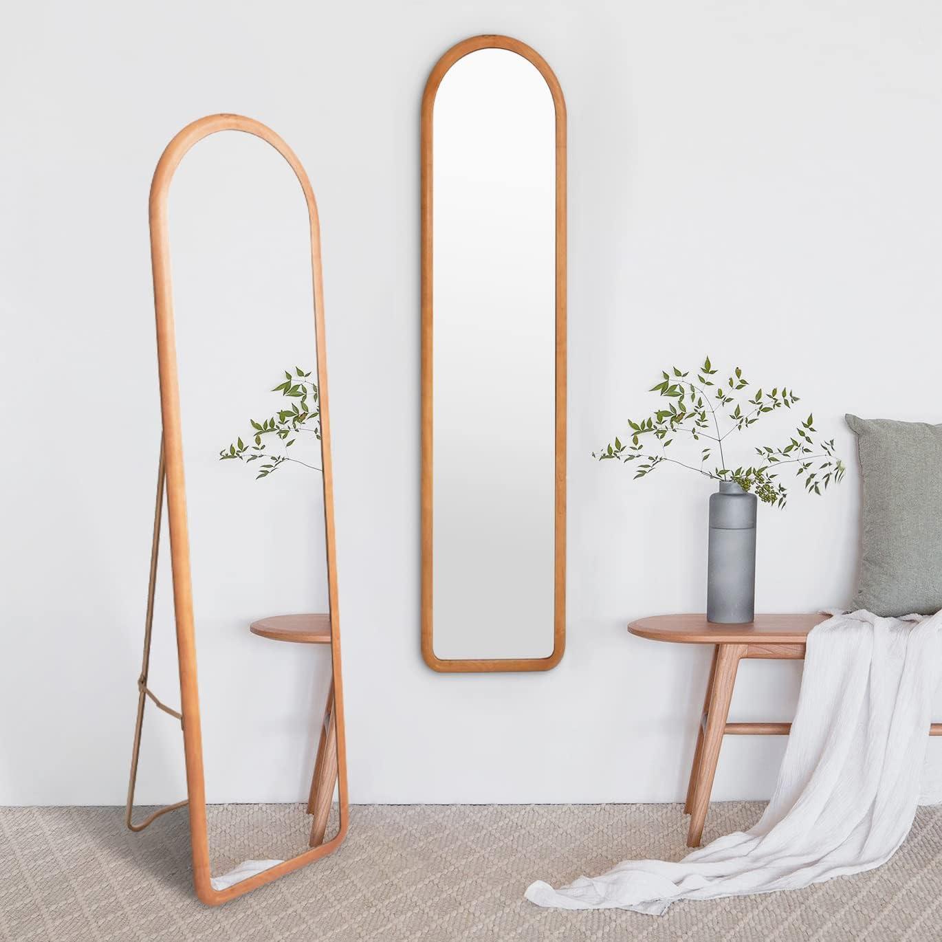 COZAYH Full Length Mirror with Stand, Dressing Wall-Mounted Mirror, Floor Mirror Solid Wood Frame, Large Body Mirror for Bedroom, Bathroom, Living Room