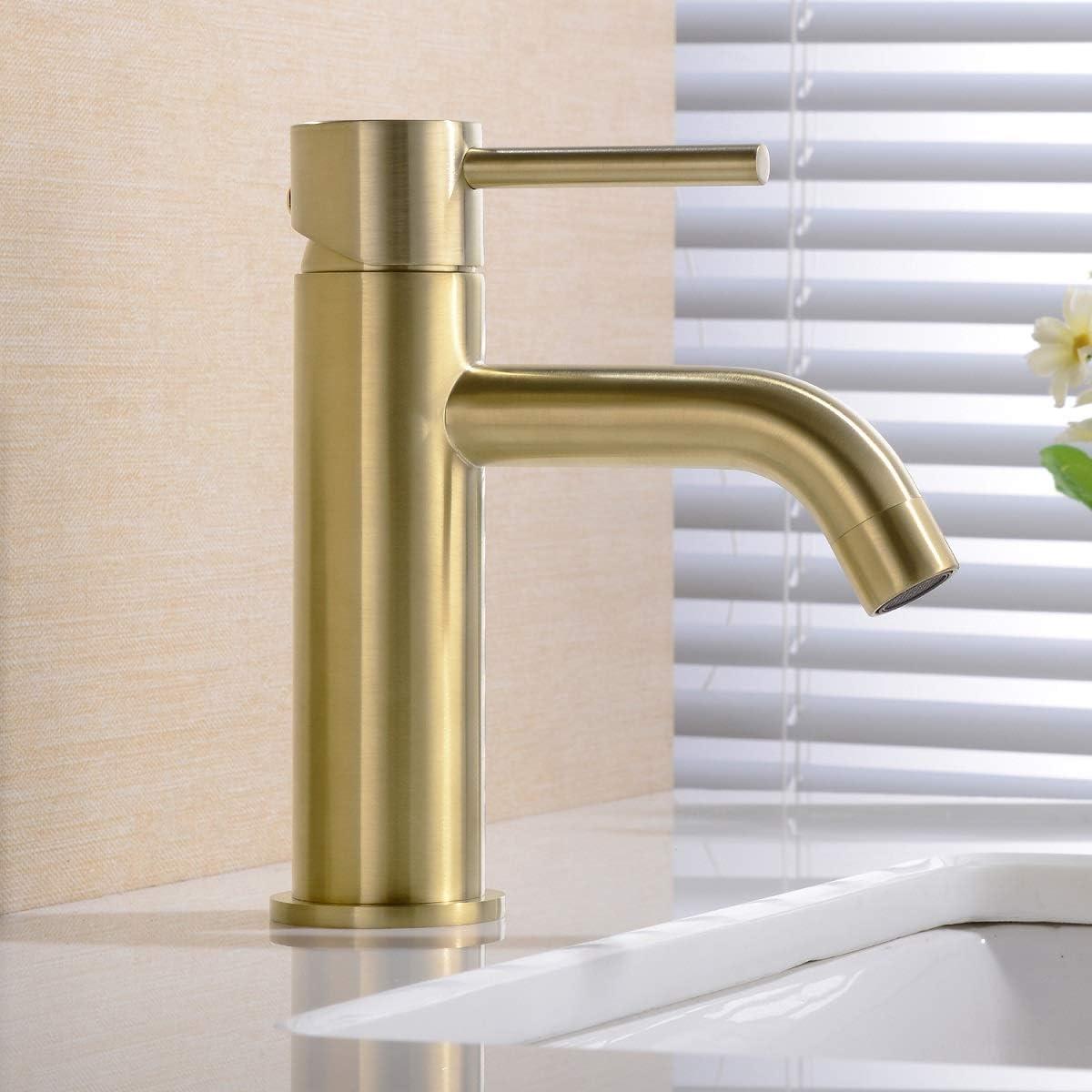 Brushed Gold Brass Single Handle Bathroom Faucet