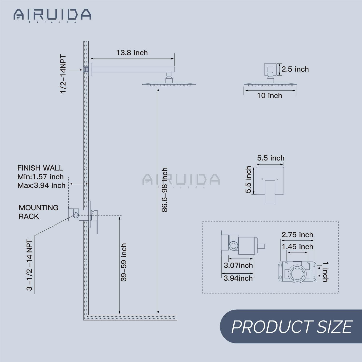 AWZTOO 10 Inch Wall Mount Shower System WIth Rough-in Valve Bathroom Shower Faucet Modern Rainfall Shower Head Combo Set Brushed Nickel Brushed,