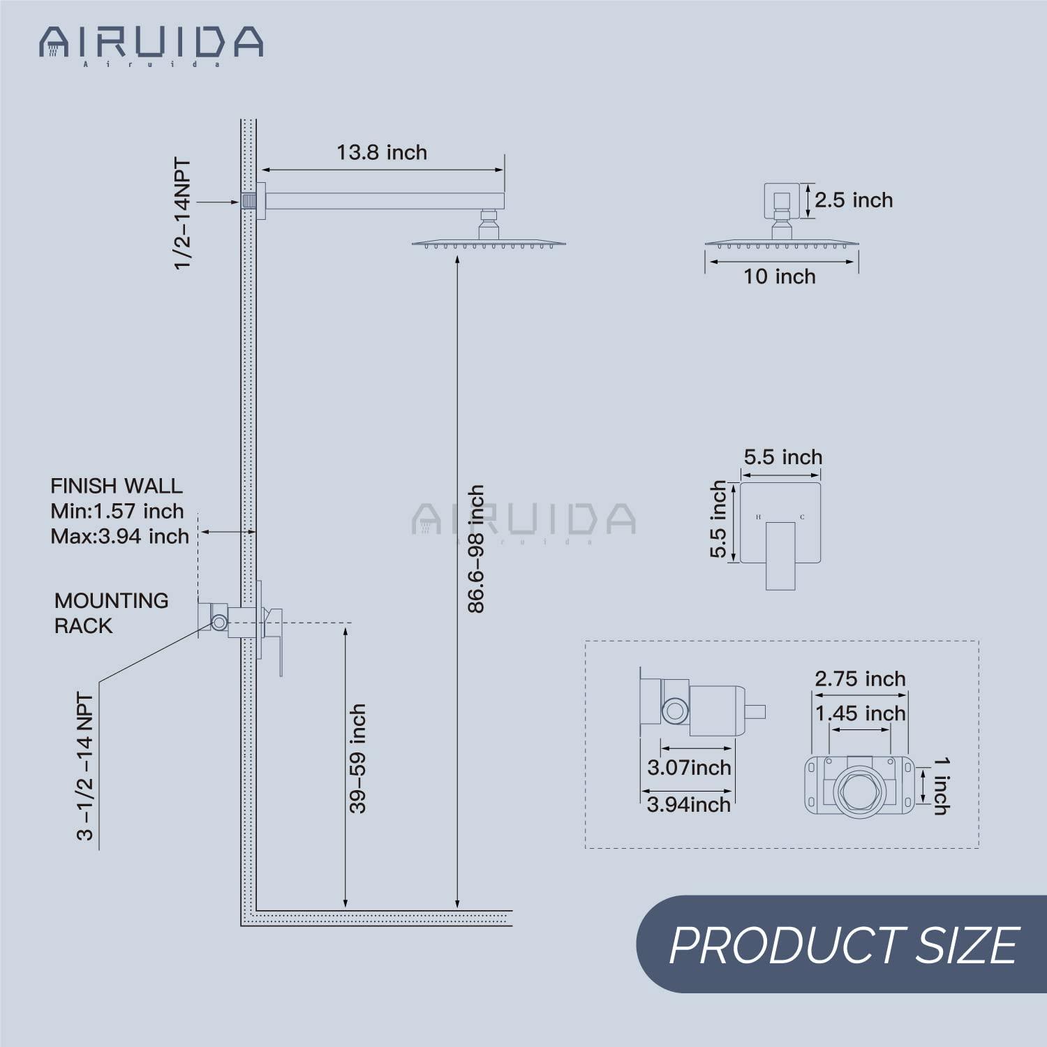 AWZTOO 10 Inch Wall Mount Shower System WIth Rough-in Valve Bathroom Shower Faucet Modern Rainfall Shower Head Combo Set Brushed Nickel Brushed,