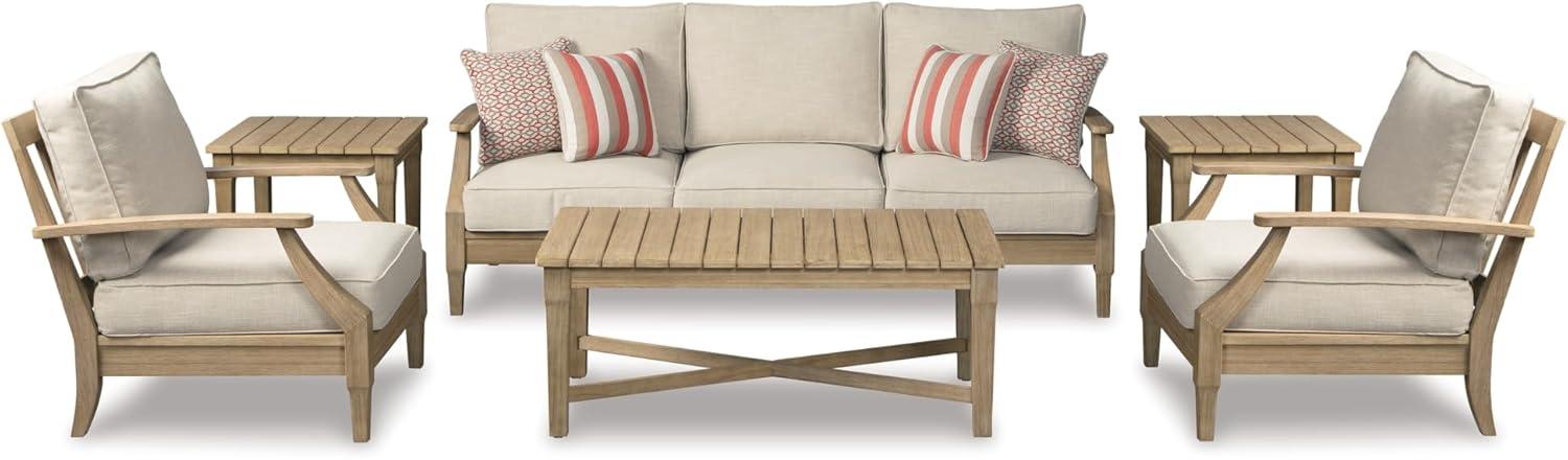 Signature Design by Ashley Carter Hall Outdoor Eucalyptus Patio Sofa in Beige