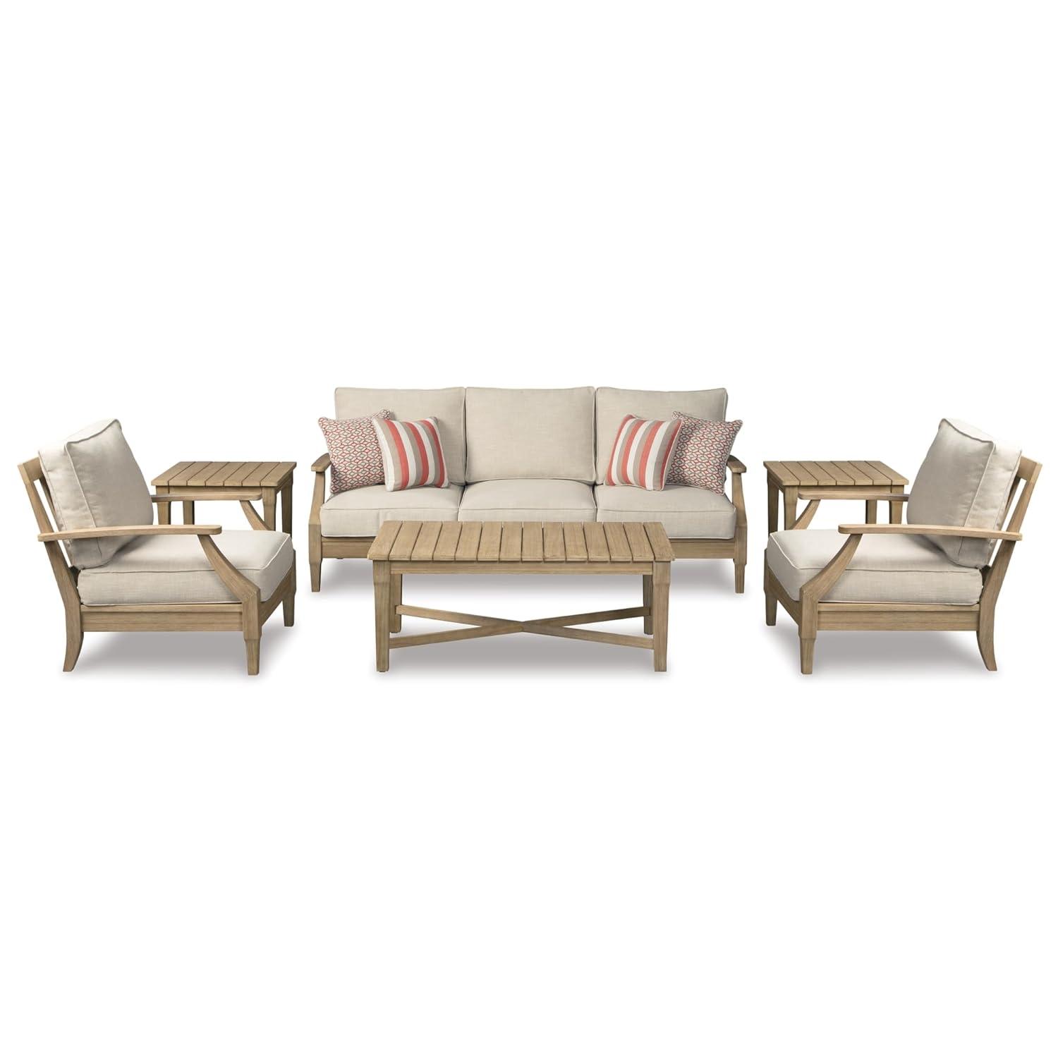 Signature Design by Ashley Carter Hall Outdoor Eucalyptus Patio Sofa in Beige