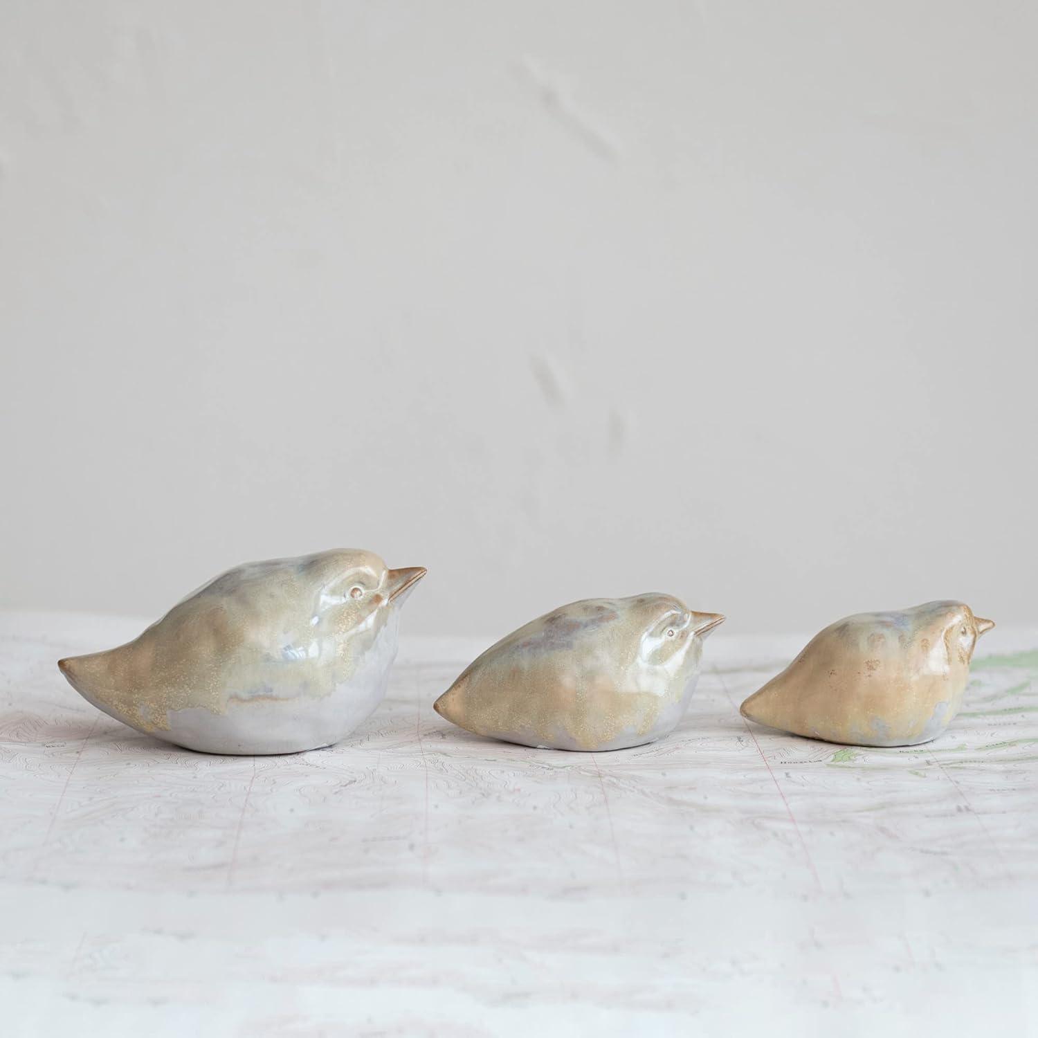 Tan Stoneware Bird Figurines Set of 3