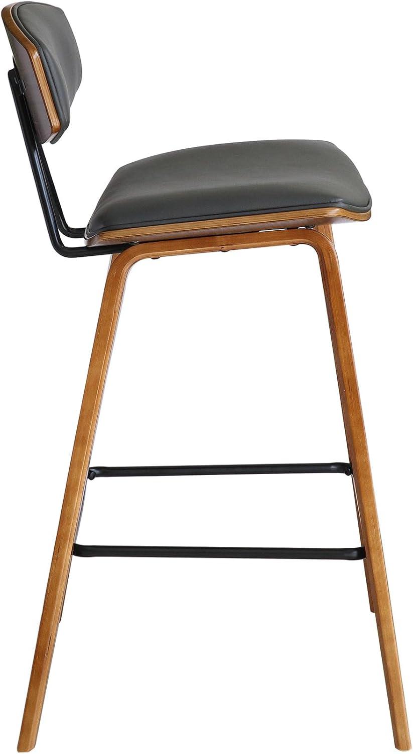 Fox Gray Faux Leather and Walnut Wood Counter Stool