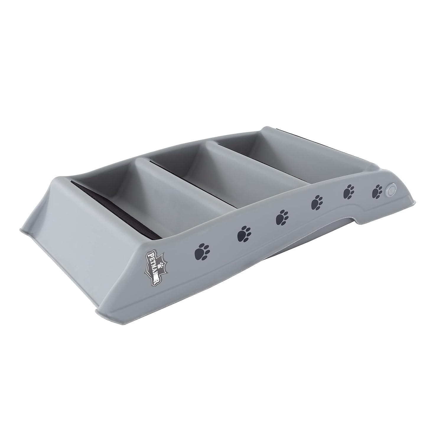 Folding Plastic Pet Stairs Durable Indoor or Outdoor 4 Step Design With Built-in Safety Features For Dogs Cats Home Travel by PETMAKER – Gray