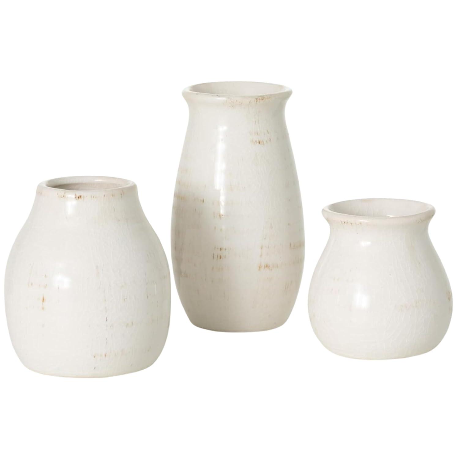 Sullivans Set of 3 Petite Ceramic Vases 3"H, 4.5"H & 5.5"H White