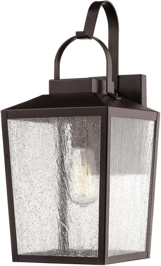 Black Bronze Outdoor Wall Lantern with Seeded Glass