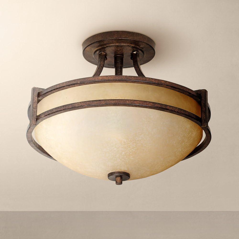 Franklin Iron Works Rustic Farmhouse Ceiling Light Semi Flush Mount Fixture Bronze 18" Wide Cream Scavo Glass Bowl Bedroom Kitchen