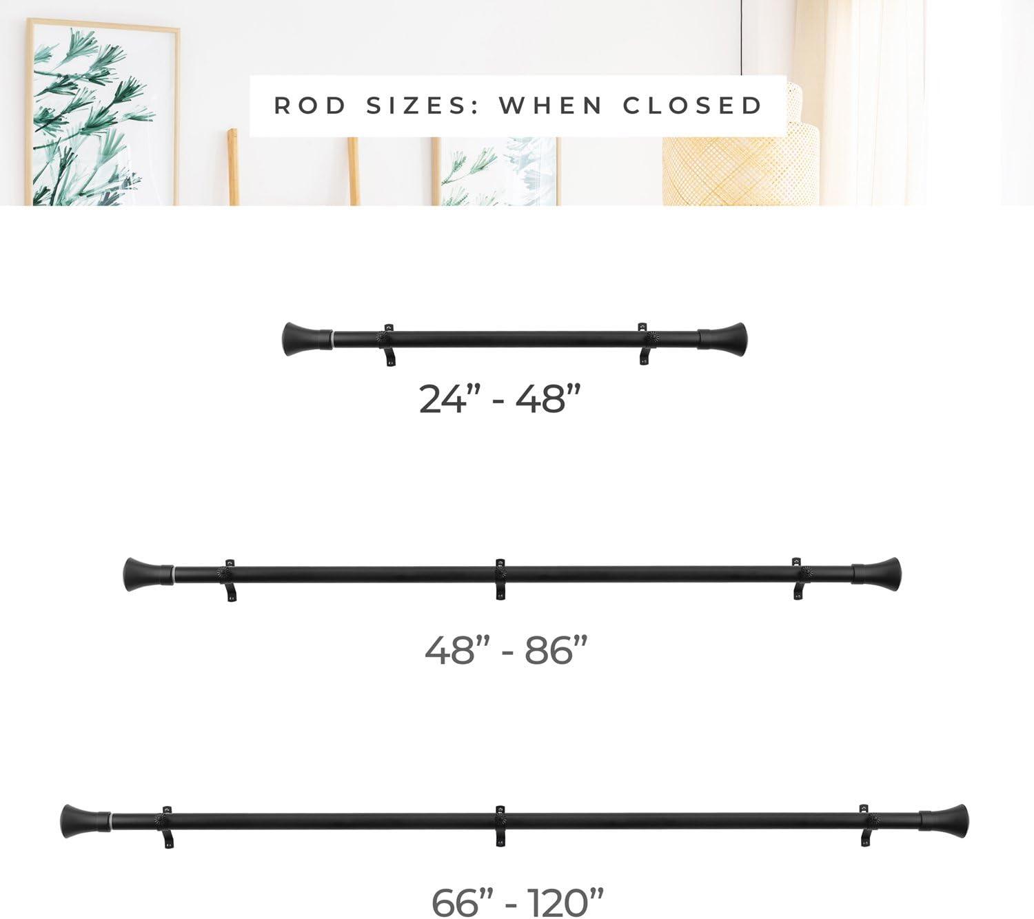 Adjustable Black Steel Curtain Rod with Decorative Finials, 48-86 inches