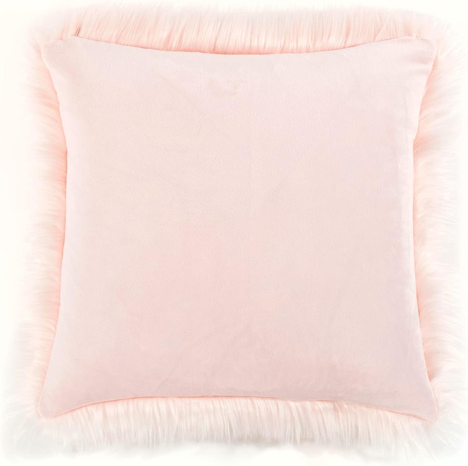 Blush Pink Faux Fur Soft Euro Throw Pillow