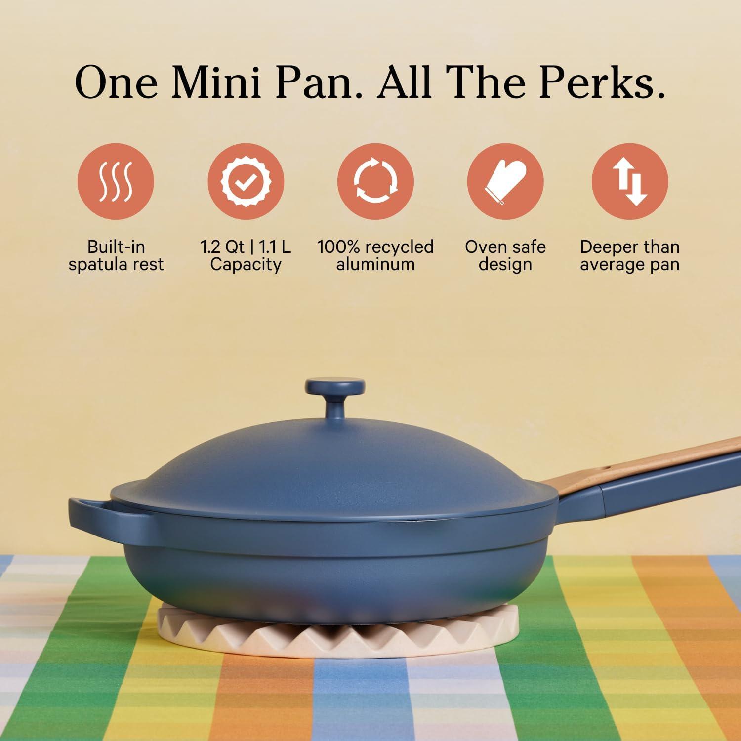 Blue Aluminum Nonstick Mini Pan with Lid and Ceramic Coating