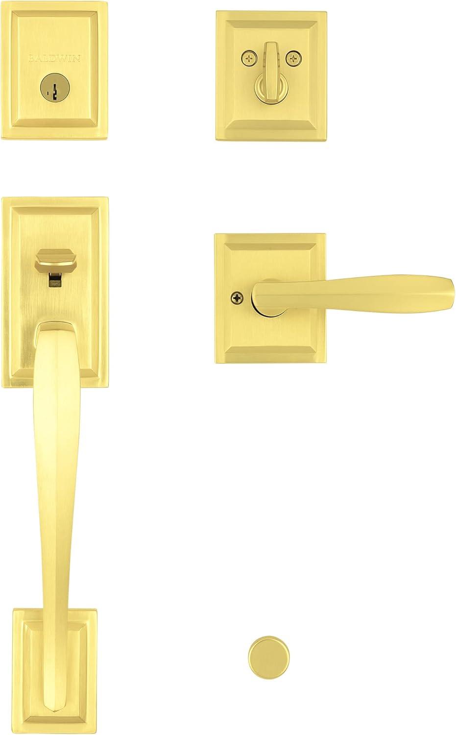 Baldwin Torrey Pines, Front Entry Handleset with Interior Lever, Featuring SmartKey Deadbolt Re-Key Technology and Microban Protection, in Satin Brass