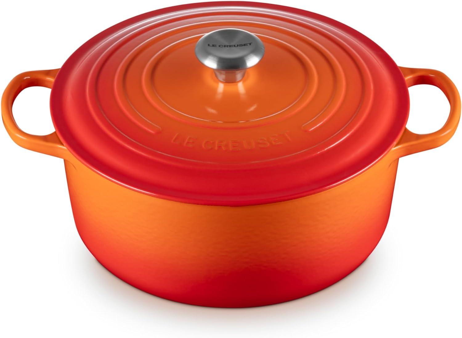 7.25 Qt Enameled Cast Iron Round Dutch Oven in Tangerine