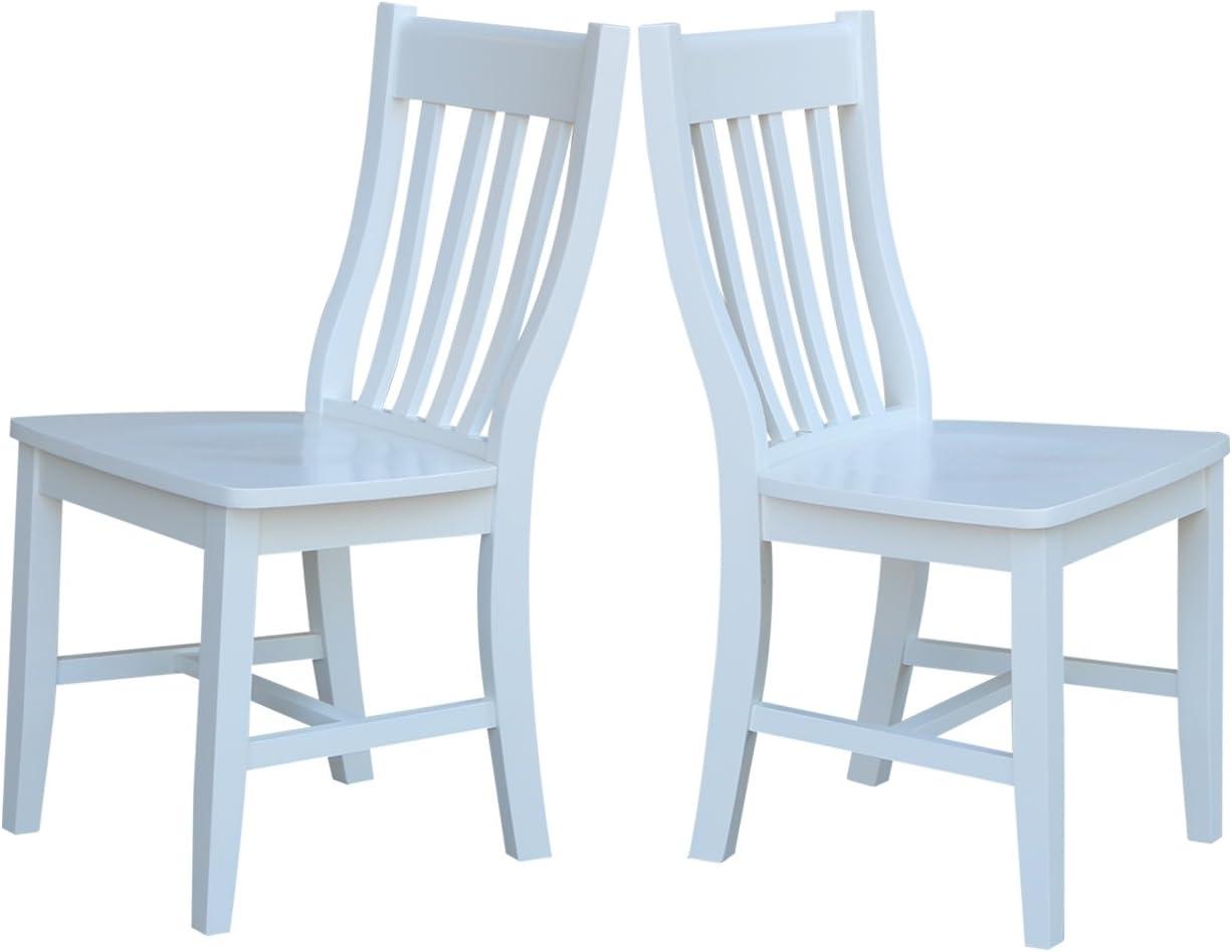 Elegant White Solid Wood High Slat Side Chairs, Set of 2