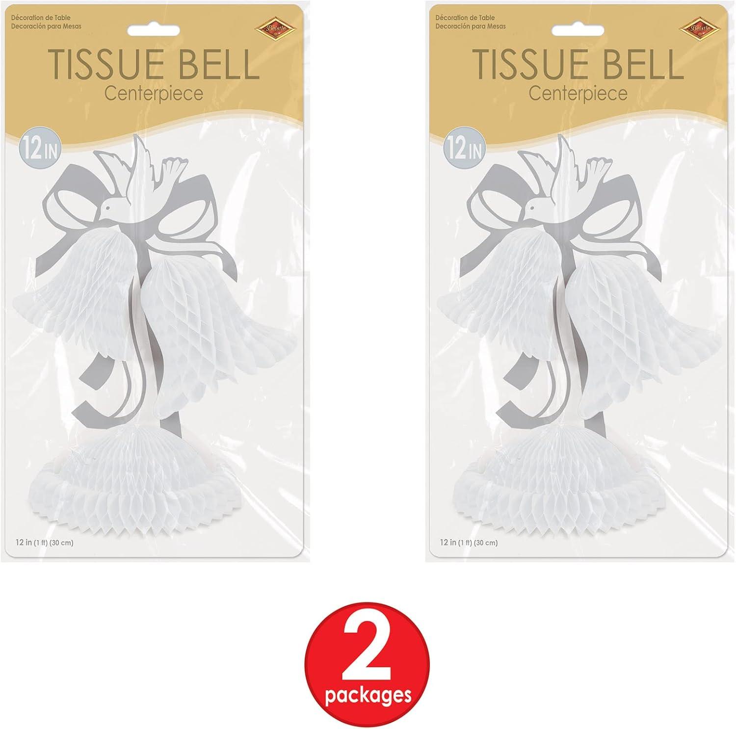 Beistle 2 Piece Honeycomb Tissue Bell Centerpieces For Wedding Decorations, Bridal Shower Décor, Anniversary Party Supplies