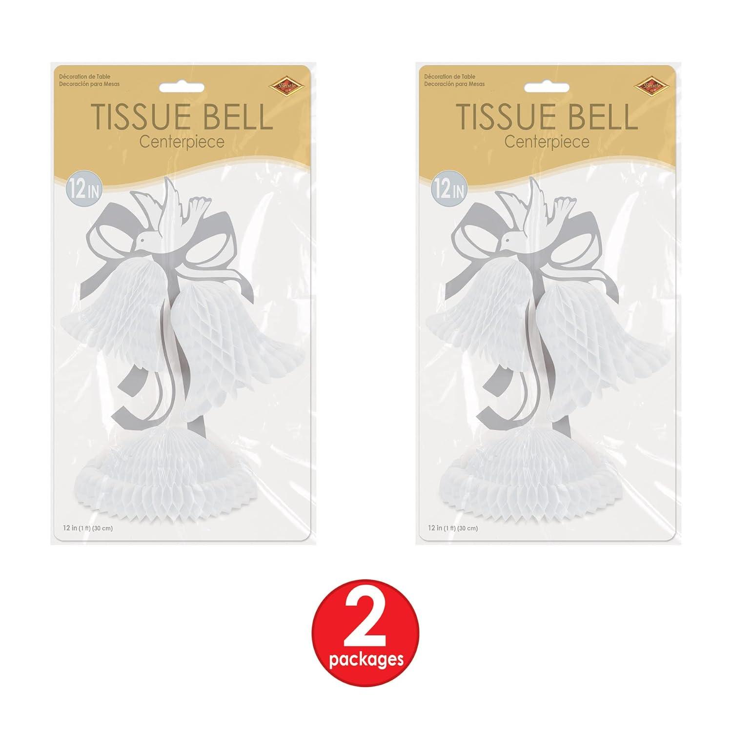 Beistle 2 Piece Honeycomb Tissue Bell Centerpieces For Wedding Decorations, Bridal Shower Décor, Anniversary Party Supplies