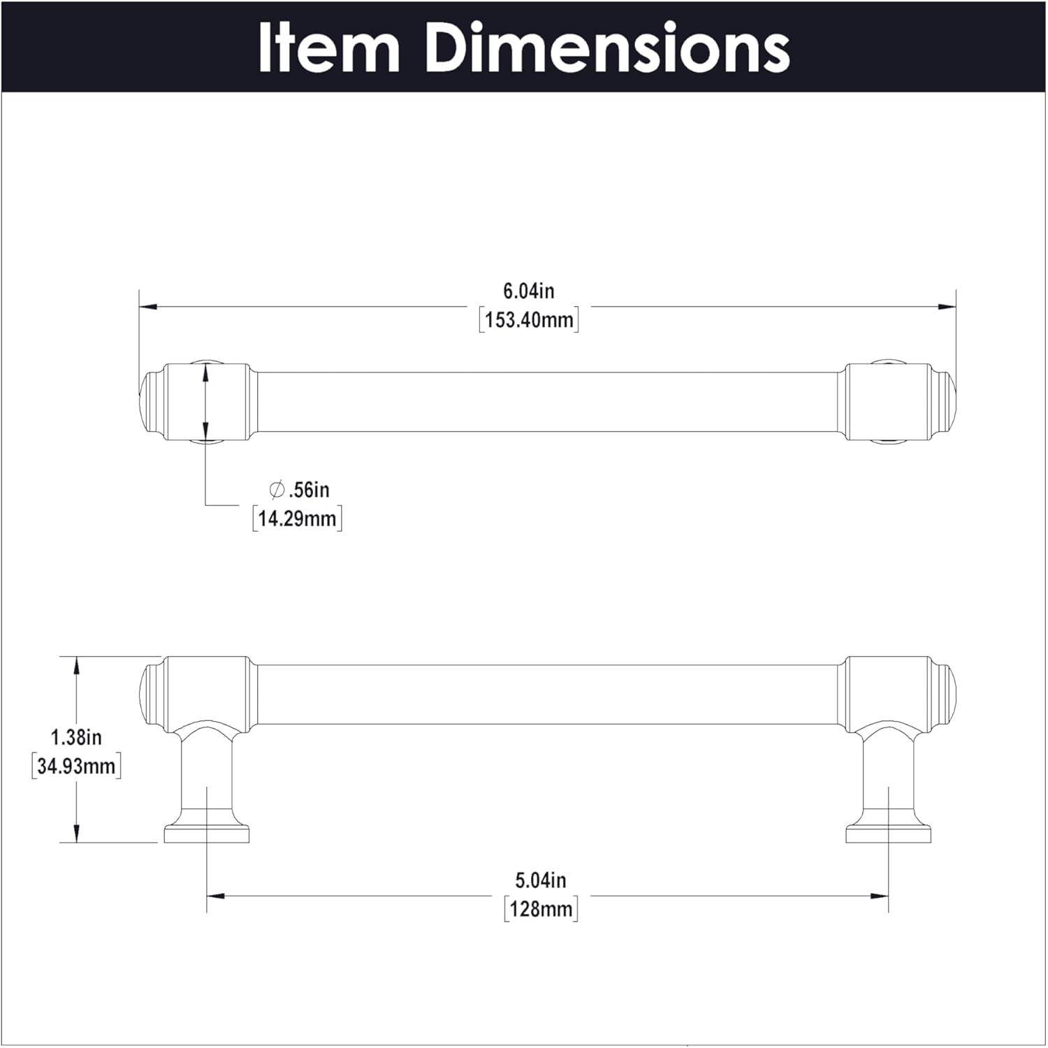 Piper Kitchen Cabinet Handles, Solid Core Drawer Pulls for Cabinet Doors, 5-1/16" (128mm)
