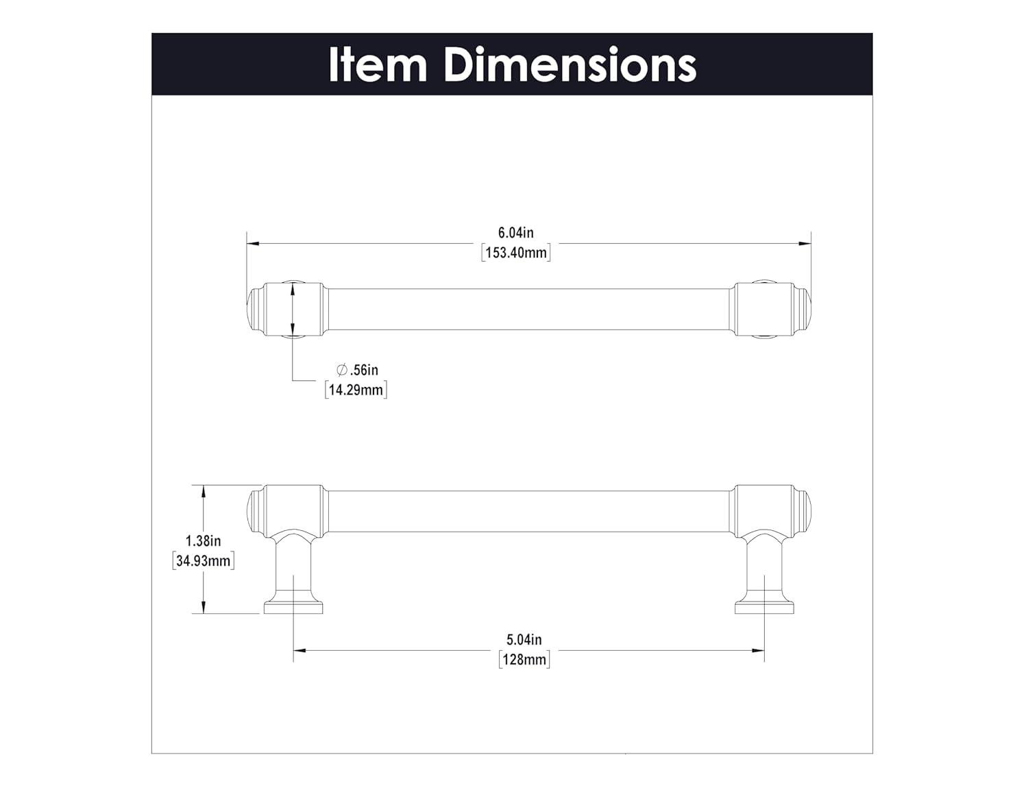 Piper Kitchen Cabinet Handles, Solid Core Drawer Pulls for Cabinet Doors, 5-1/16" (128mm)