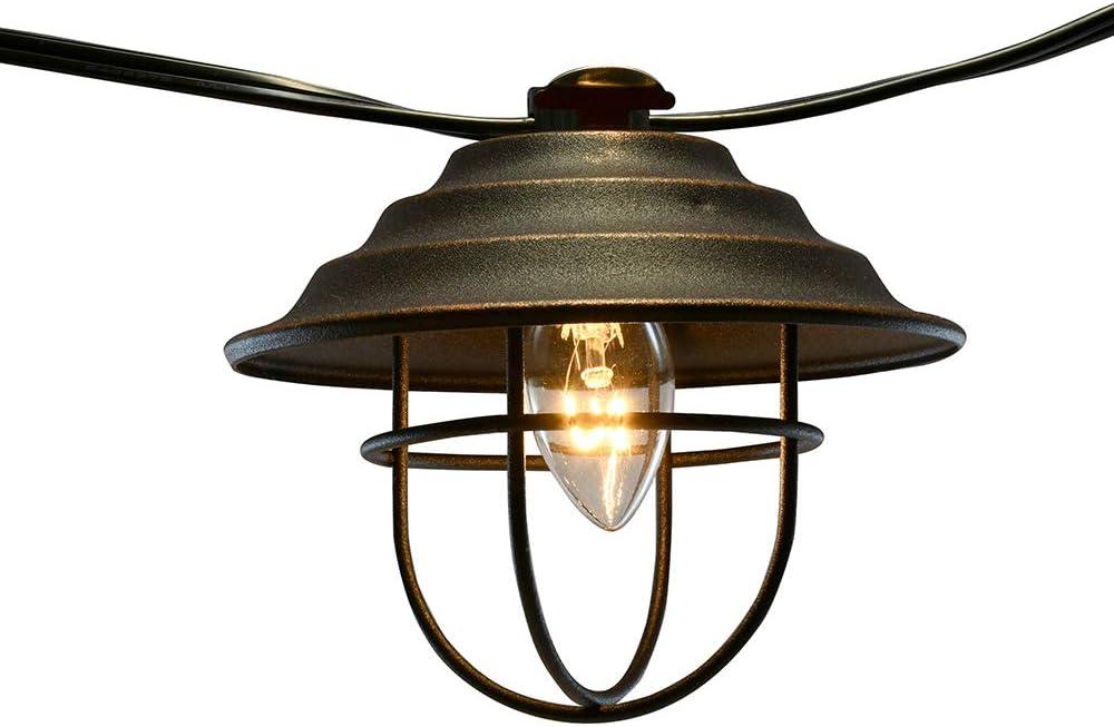 10 Lights Metal Up Lid Electric Café String Lights Bronze: Outdoor Party Incandescent UL Listed, Connects End to End