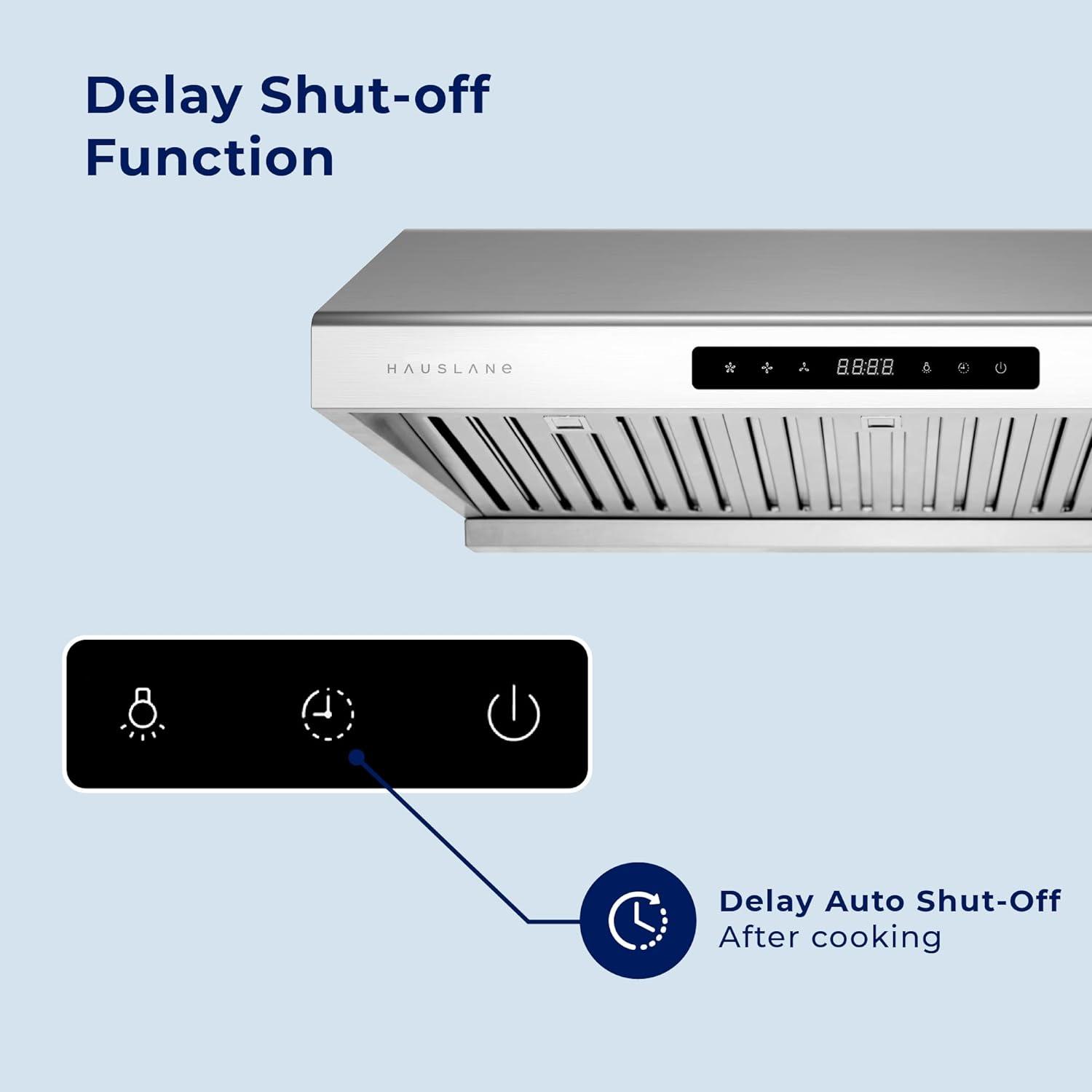 Hauslane 30" Stainless Steel 500 CFM Ducted (Vented) Under Cabinet Range Hood with Baffle Filter