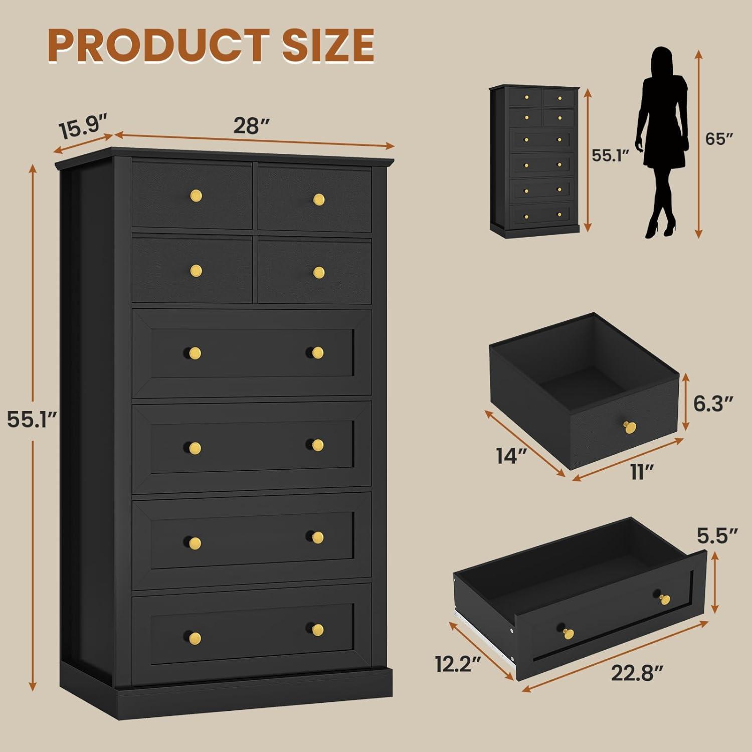 Winston Porter 8 Drawers Tall Dresser For Bedroom, Tall Dressers And Chest Of Drawers, Vertical Chest Of Drawers Dresser For Bedroom