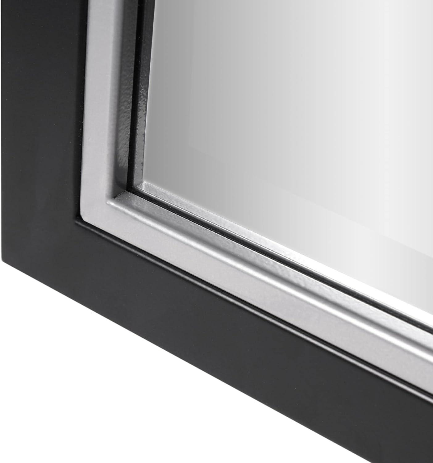 Head West Beveled Edge Rectangle Wall Mirror with Brushed Chrome and Black Metal Frame for Home Interior Accent 24" x 30"